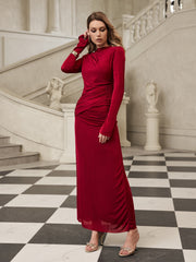 Robe longue maxi en velours à manches longues 