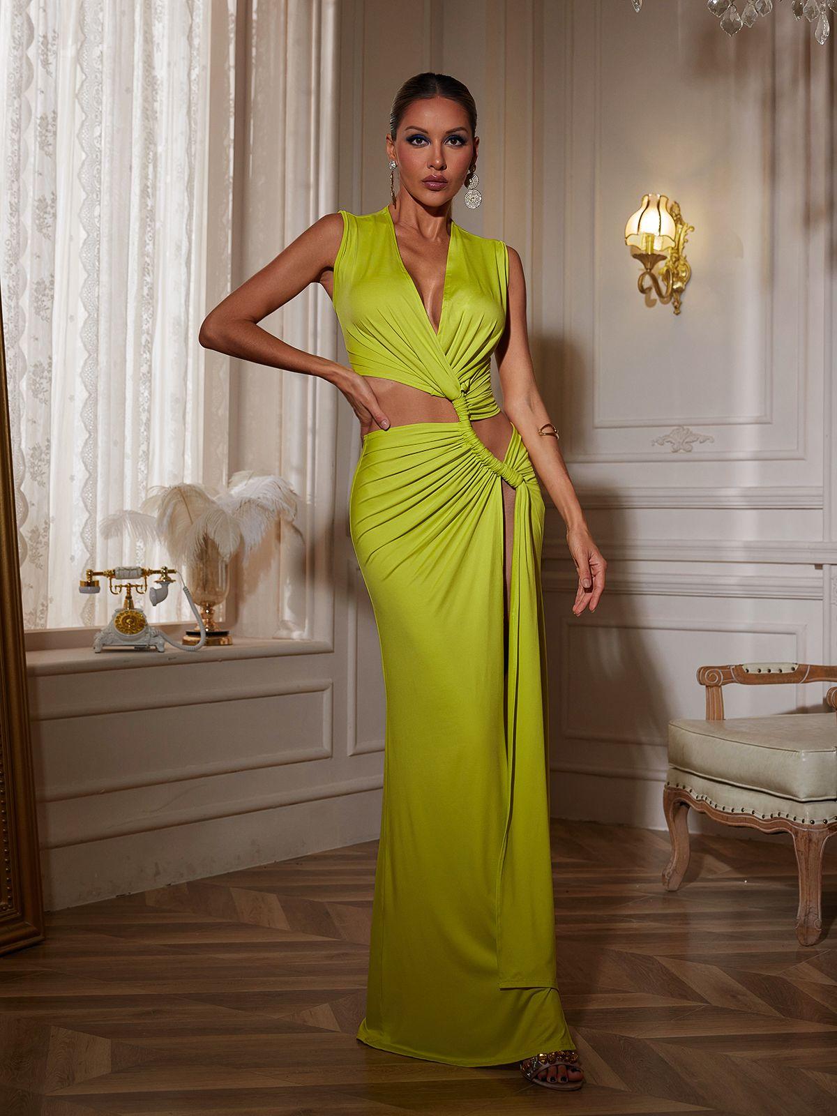 Robe longue fendue à décolleté en V 