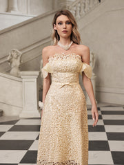 Off Shoulder Embroidered Midi Dress