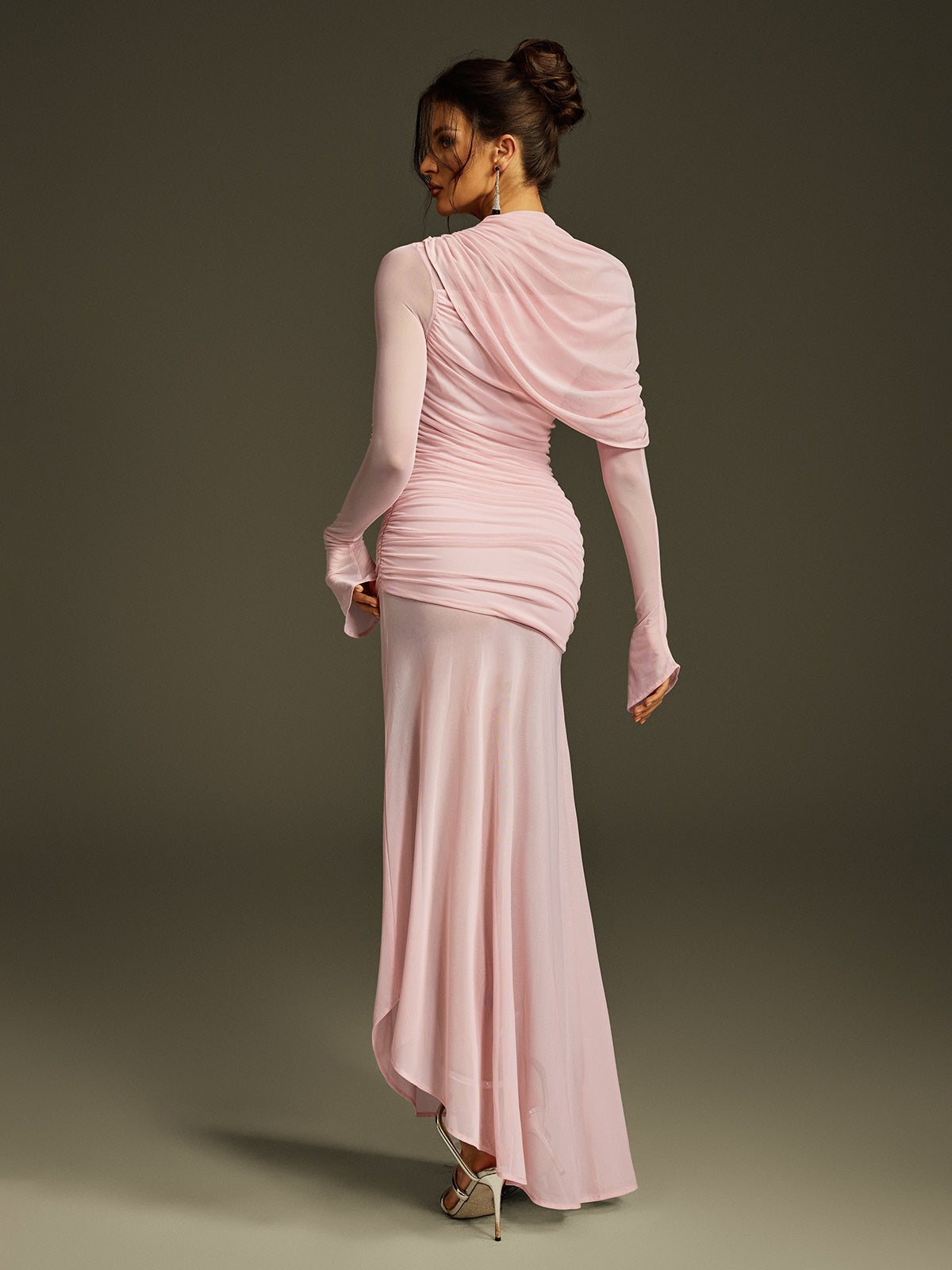 Robe longue maxi en maille à manches longues 