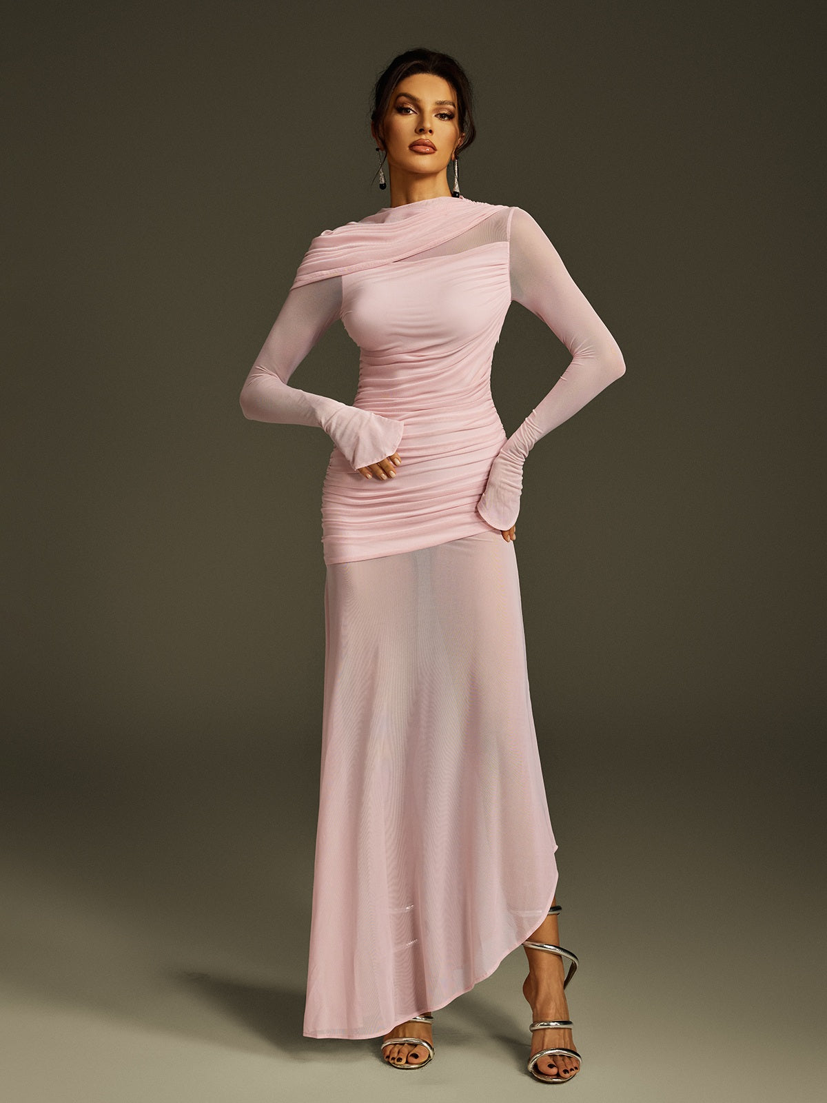 Robe longue maxi en maille à manches longues 