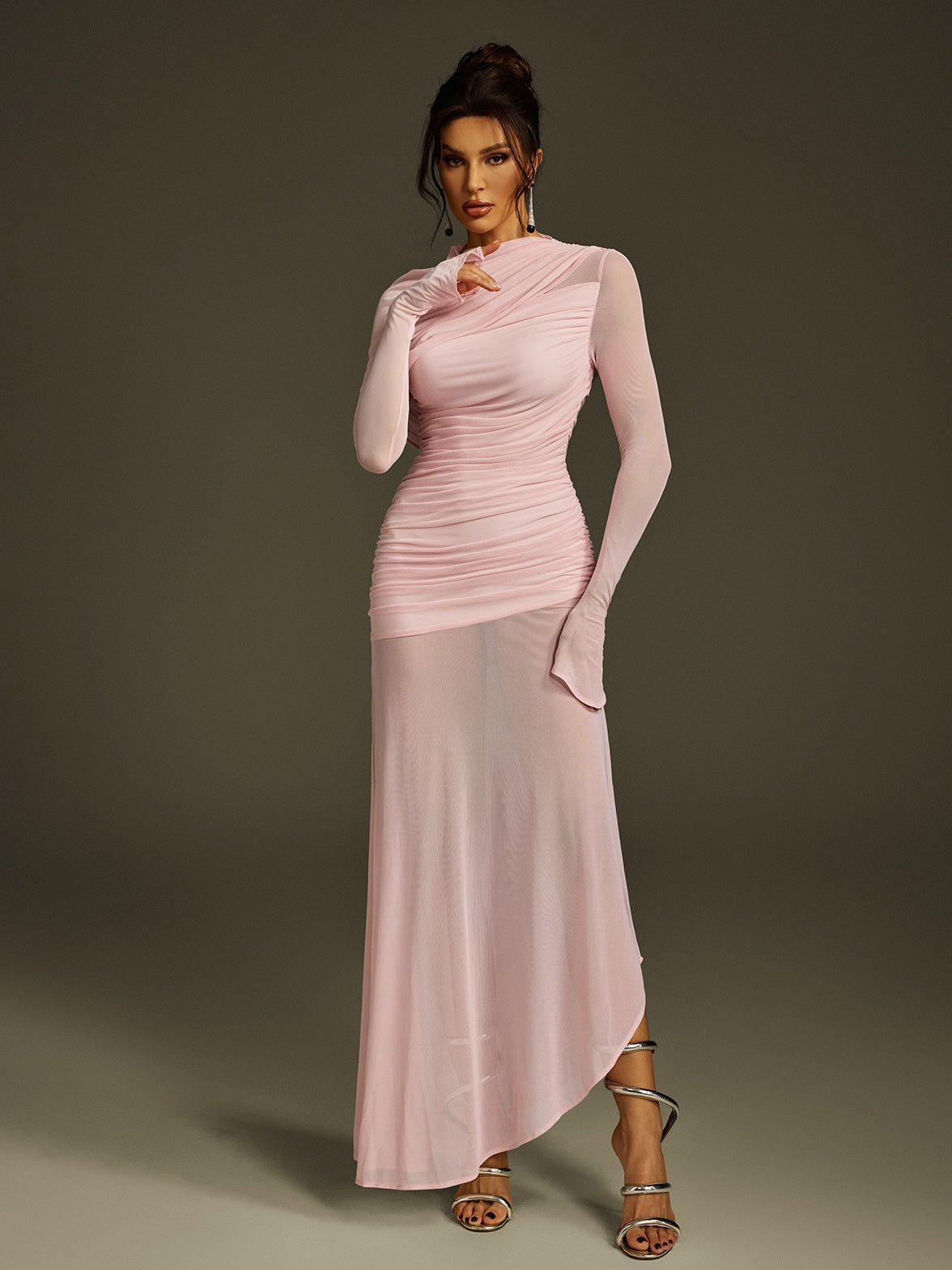 Robe longue maxi en maille à manches longues 