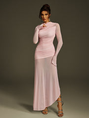 Robe longue maxi en maille à manches longues 