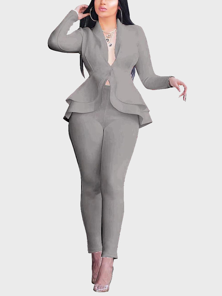 V-Neck Blazer Suit Pants Set