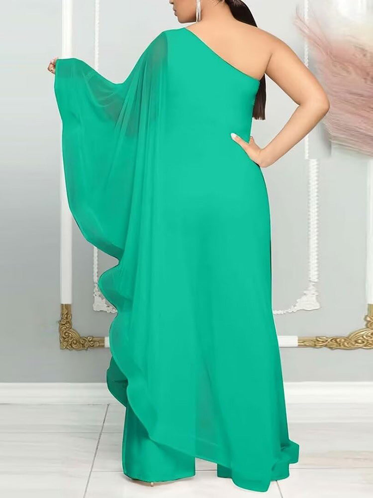 One Shoulder Ruffle Flowy Jumpsuits