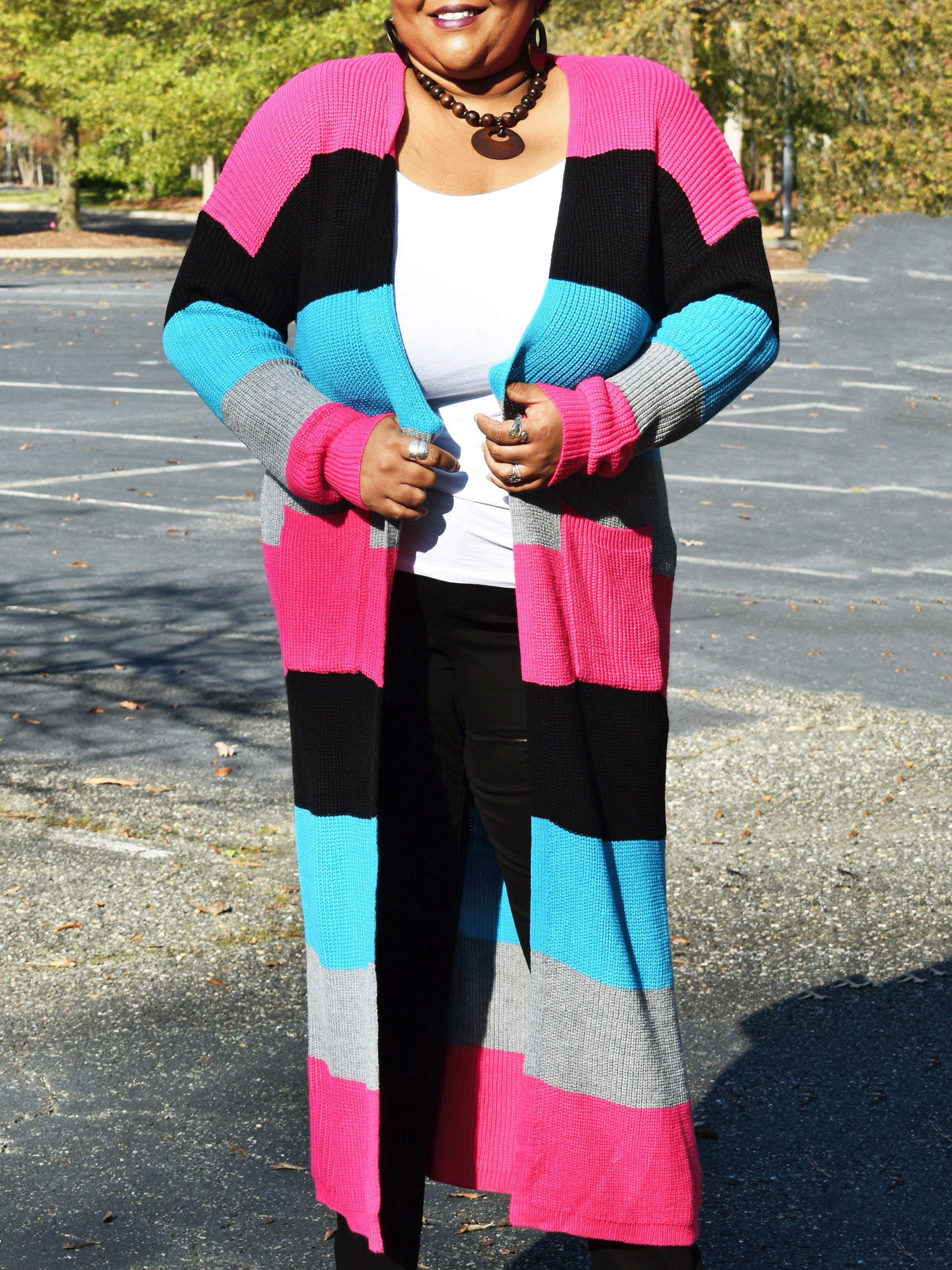 Knitted Multicolor Colorblock Cardigans