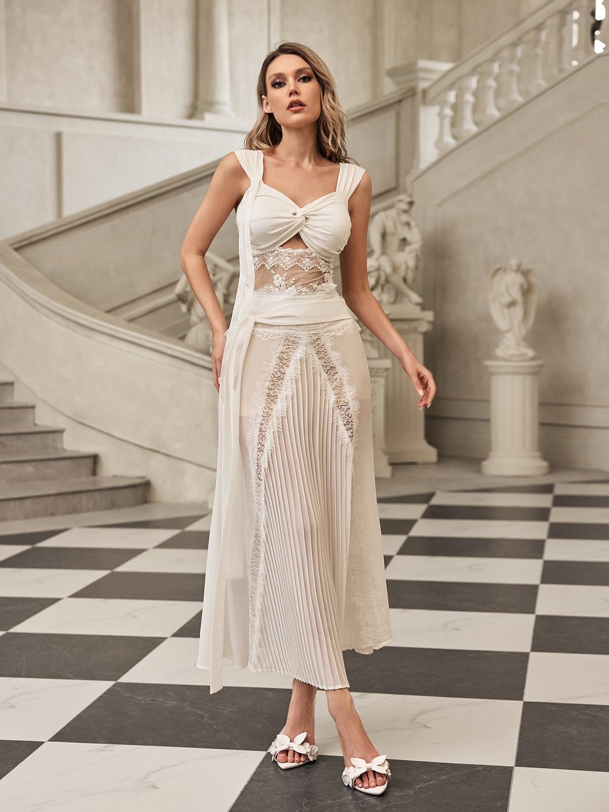 Ensemble jupe plissée en dentelle 