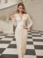 Robe midi en dentelle à col V 