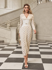 Robe midi en dentelle à col V 
