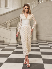 Robe midi en dentelle à col V 