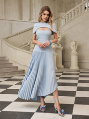 Rhinestone Cape Pleat Maxi Dress