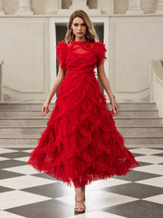 Tulle Tiered Mesh Midi Dress
