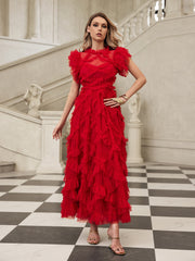 Tulle Tiered Mesh Midi Dress