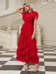 Tulle Tiered Mesh Midi Dress