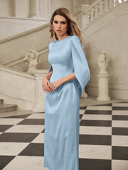 Shoulder Pad Satin Midi Dress In Sky