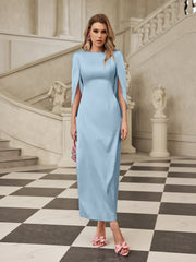 Shoulder Pad Satin Midi Dress In Sky