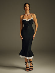 Robe midi sirène en dentelle à bandage 