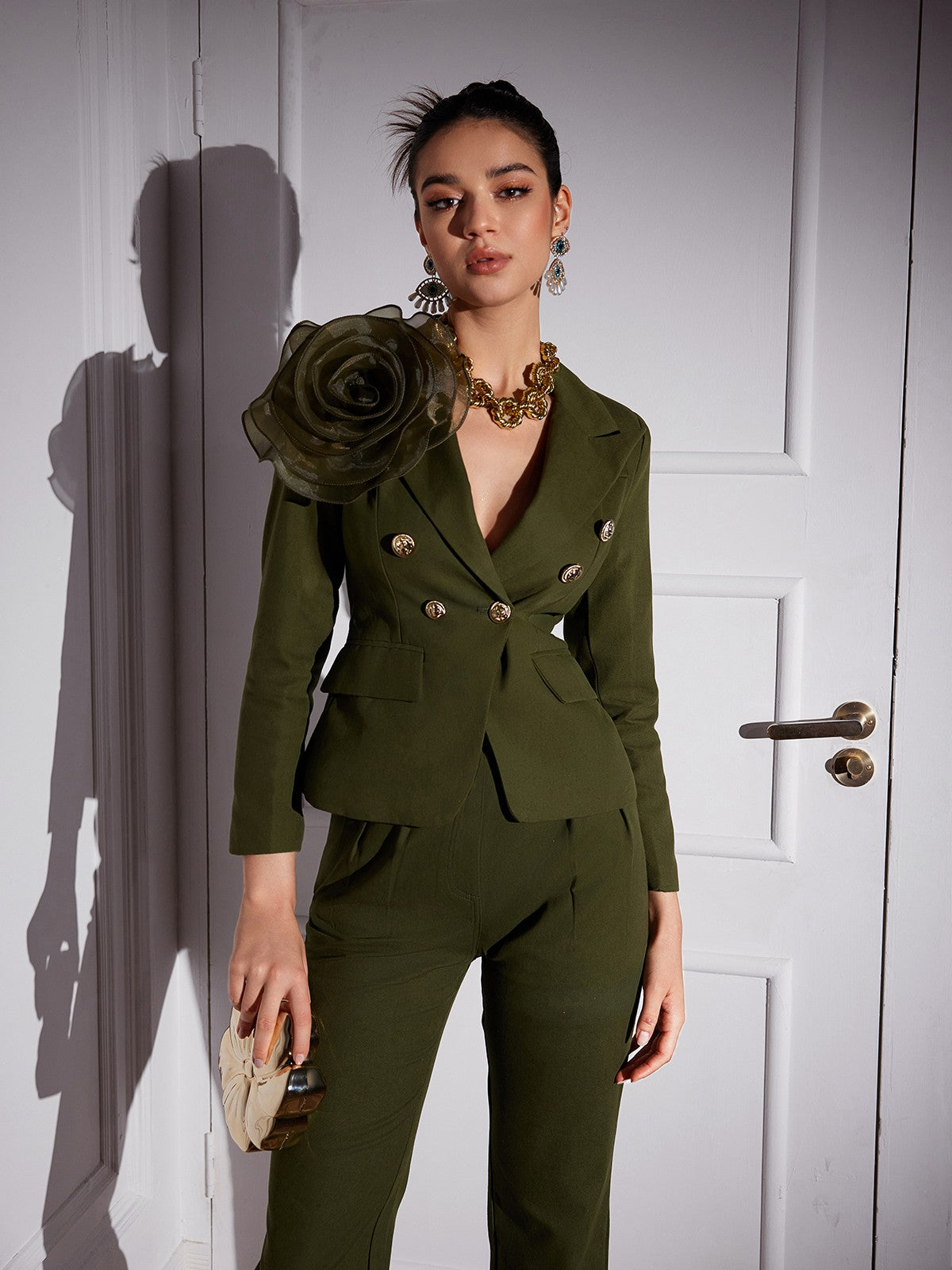 Tulle Flower Button Blazer Set