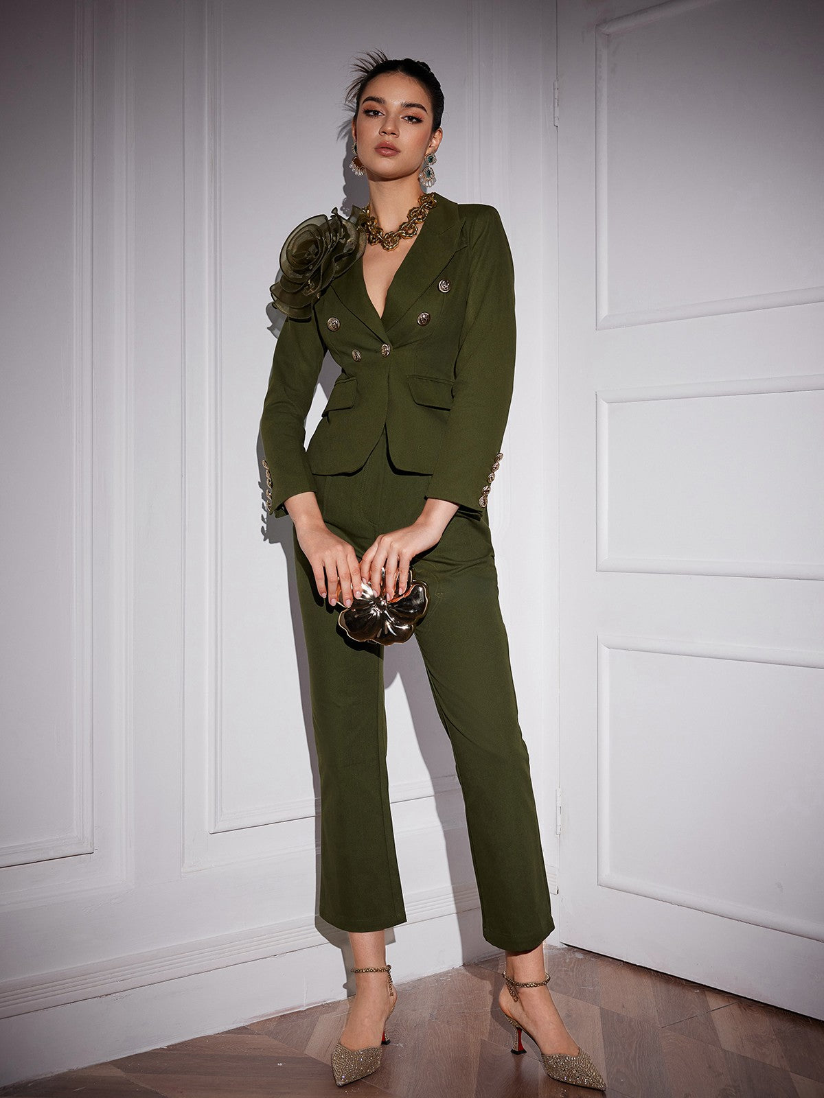 Tulle Flower Button Blazer Set