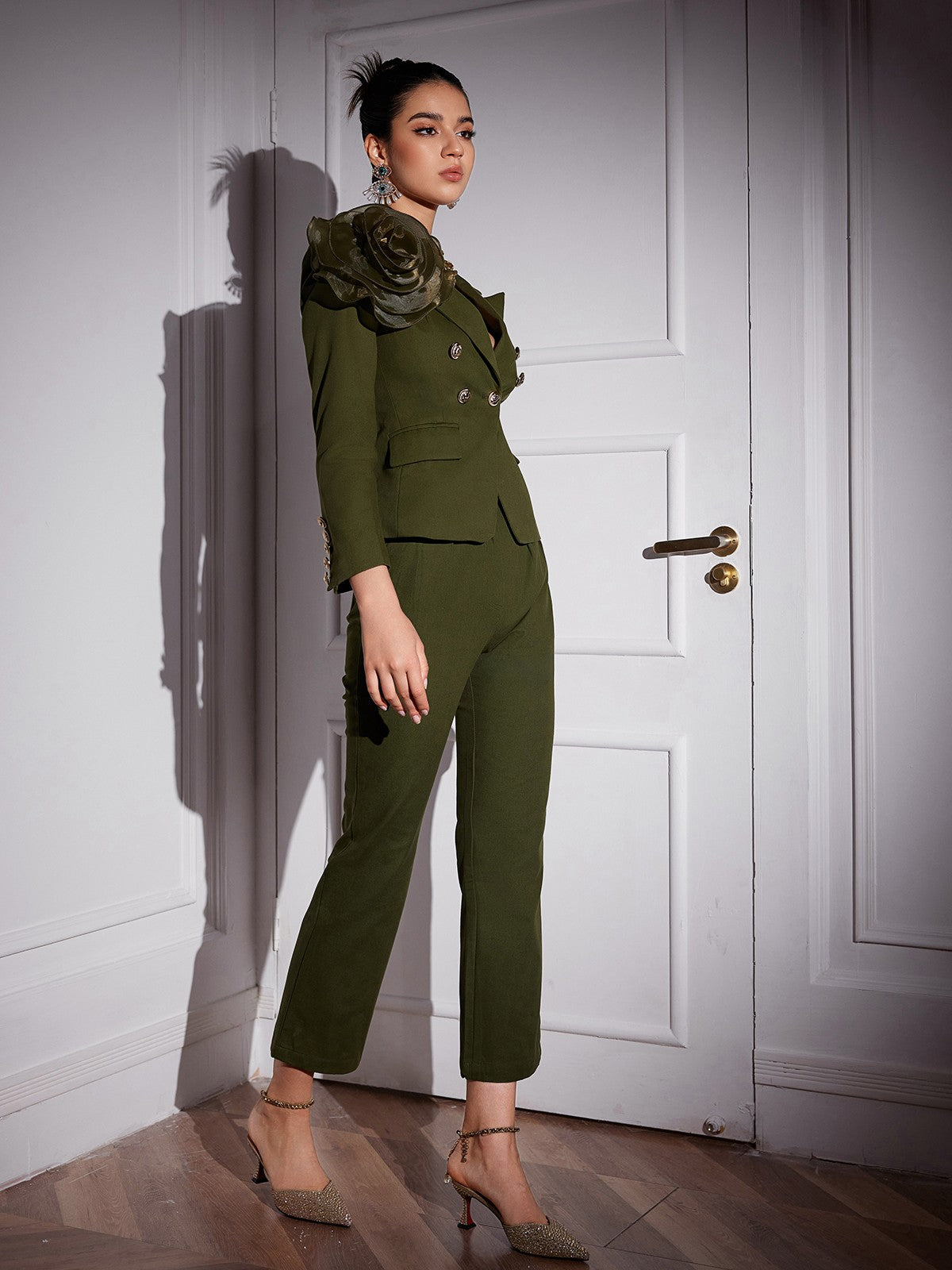 Tulle Flower Button Blazer Set
