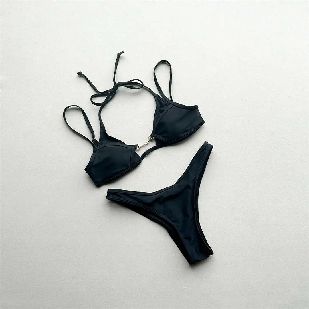 Halter Cut Out Bikini Two-pieces Bikini Set