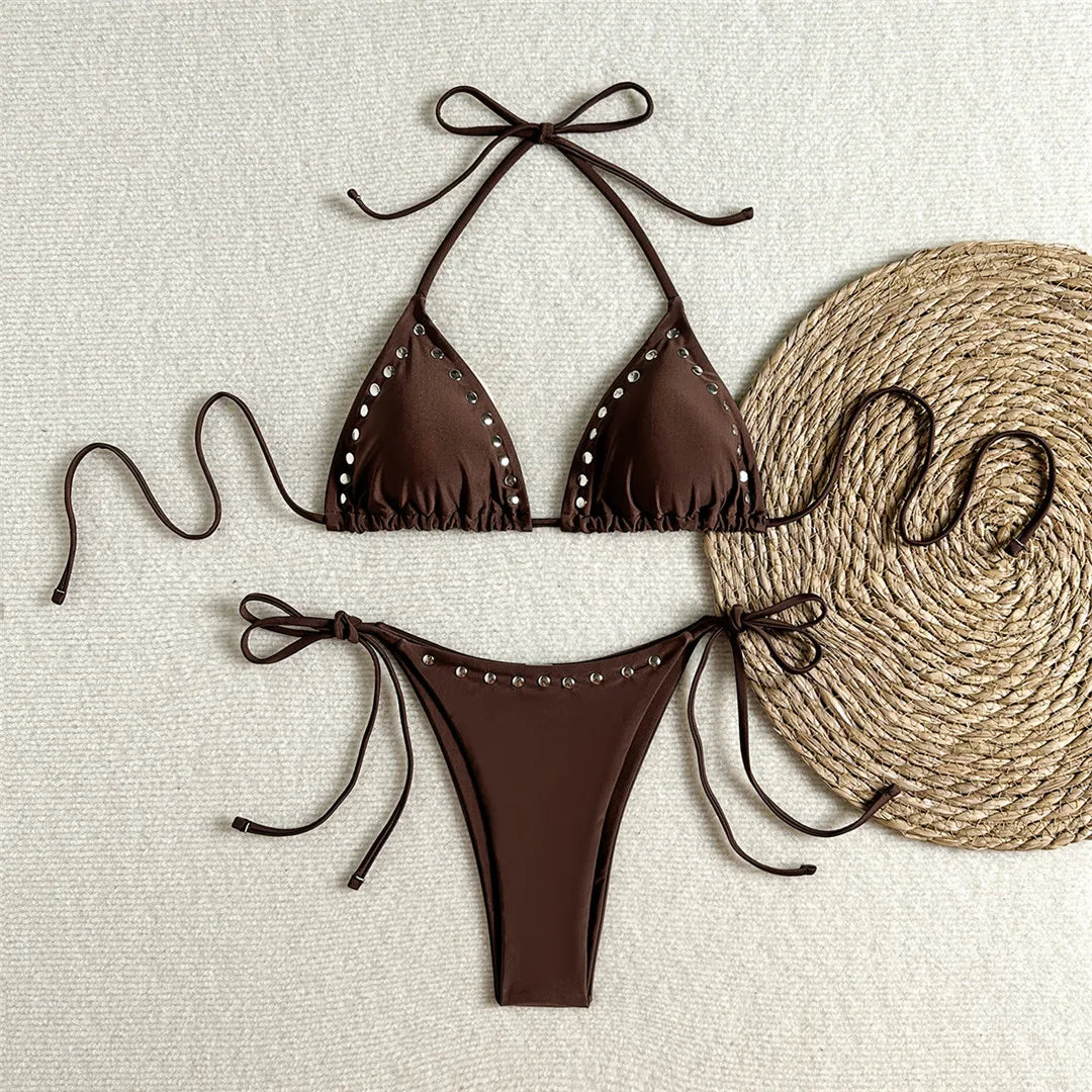 Halter Hollow Out Bikini Two-pieces Bikini Set