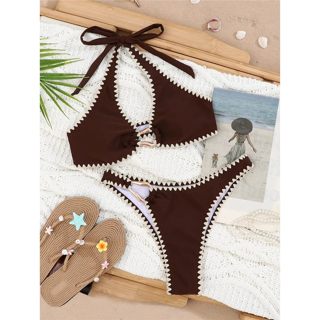 Halter Metal Ring Bikini Two-pieces Bikini Set
