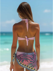 Halter Neck Bikini Set with Two Piece Swimsuit Cover Up Floral Sundress Halter Set