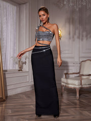 Ensemble jupe bandage strass 
