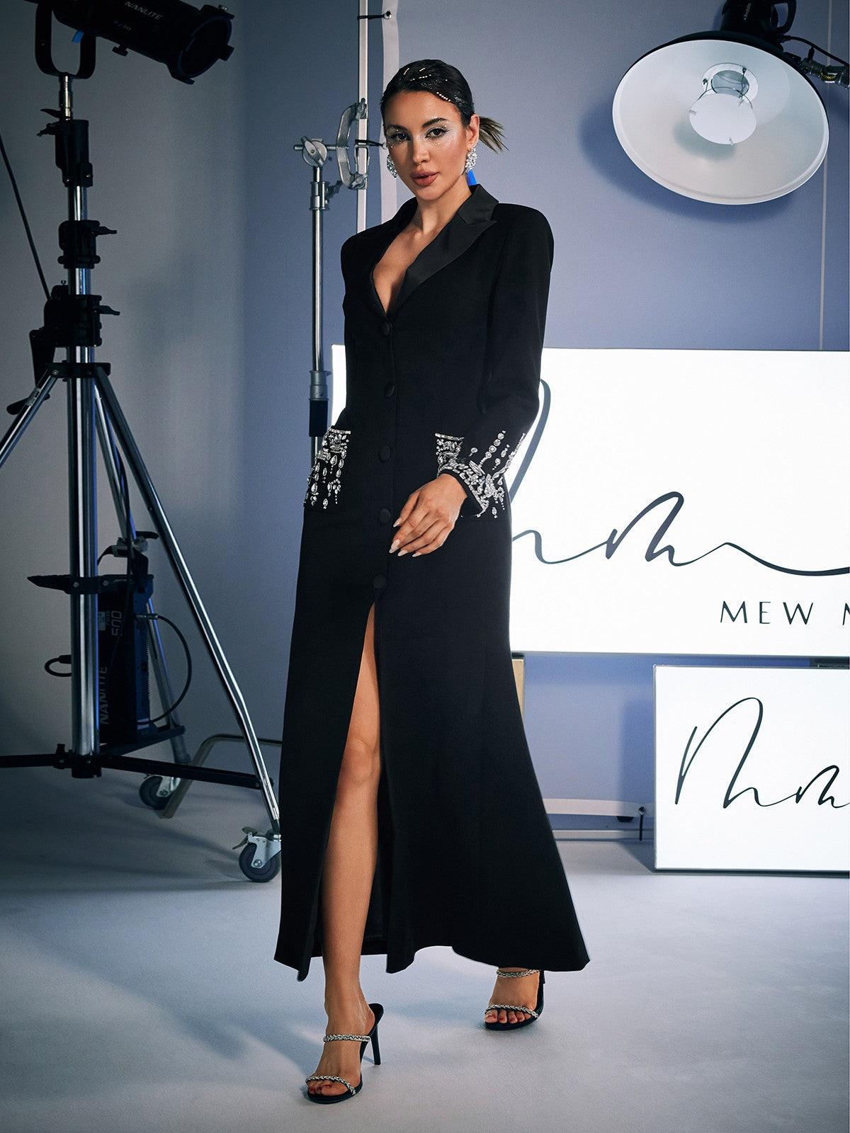 Robe blazer noire à strass 