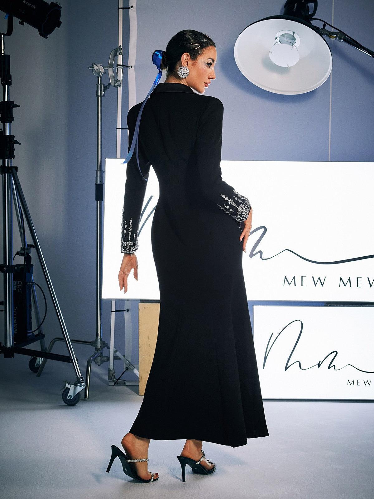 Robe blazer noire à strass 