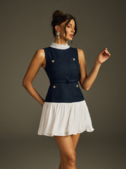 Robe mini sans manches à boutons 
