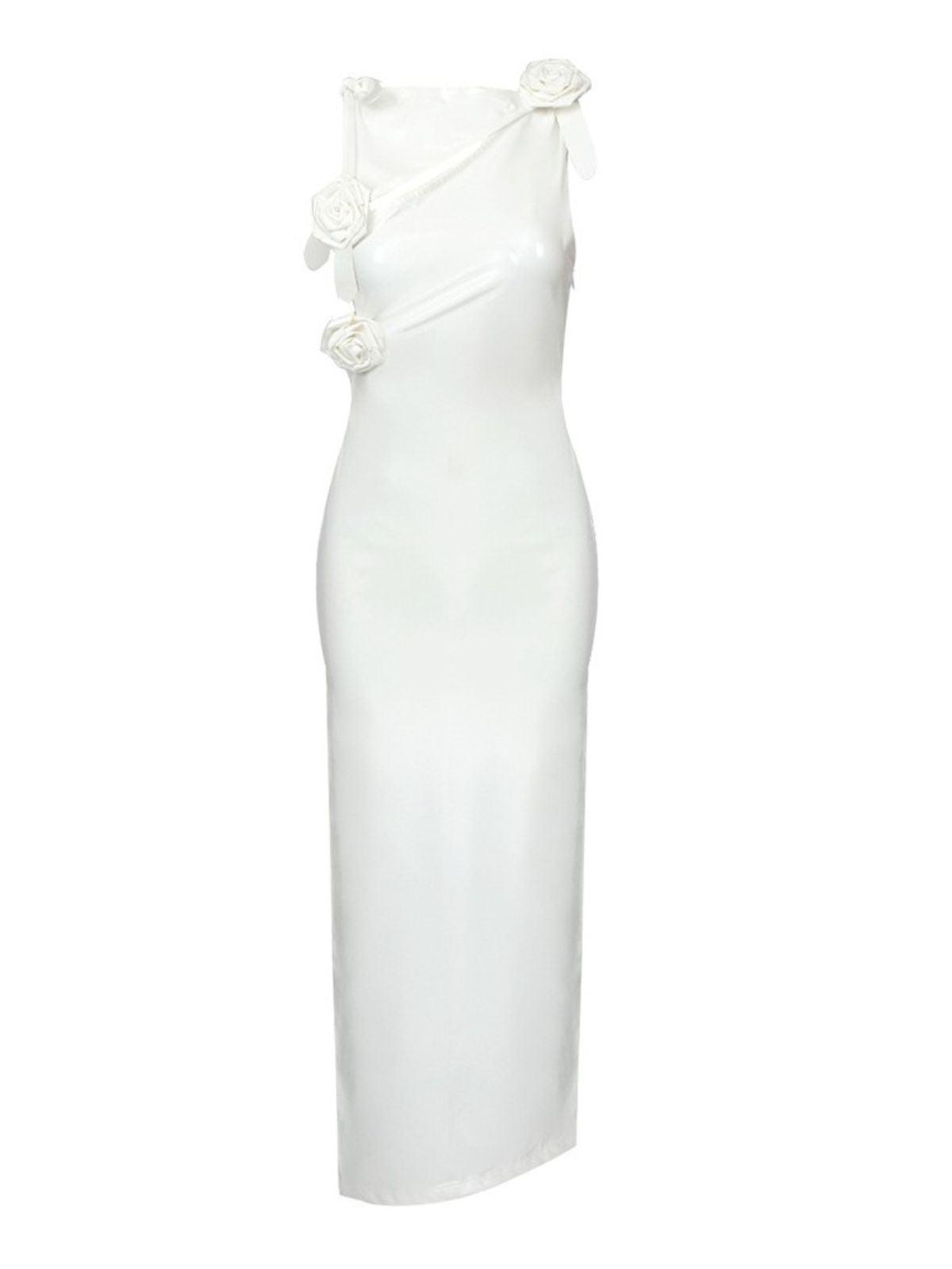 Cutout Latex Split Maxi Dress In White