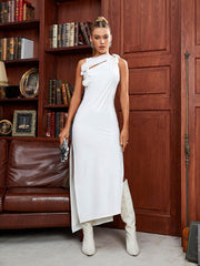 Cutout Latex Split Maxi Dress In White