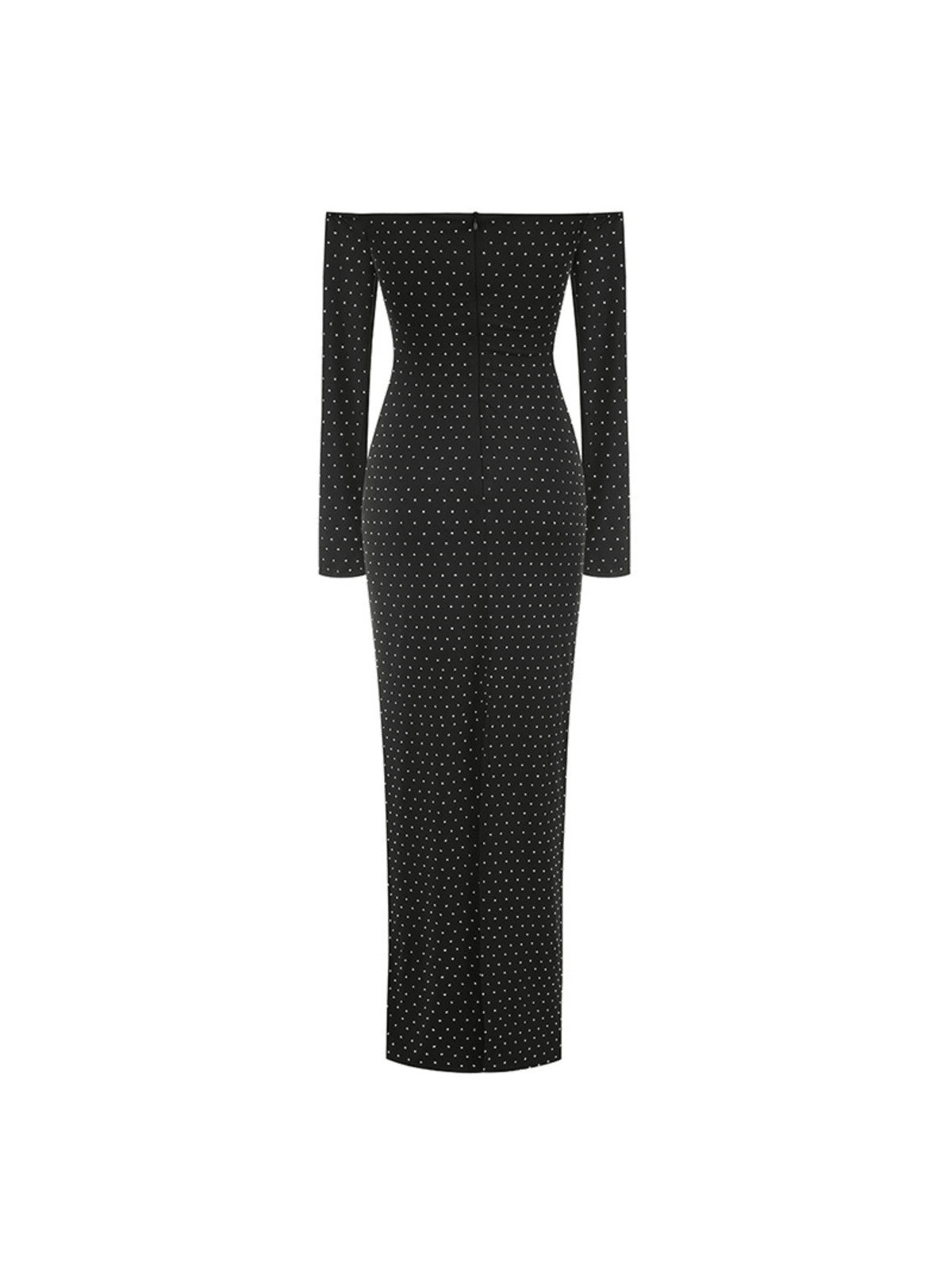 Robe maxi épaules dénudées à strass et découpes 