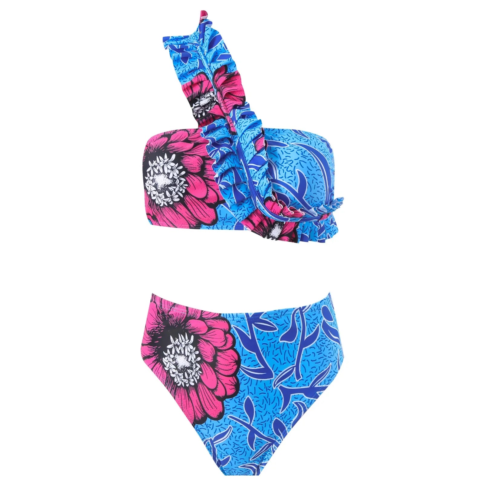 Bikini 3-Piece Set Push-Up Long Pants Swimwear Chiffon Cover Up Wide Leg Long Pants