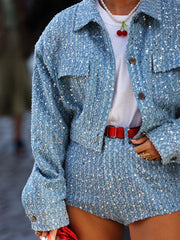 Sequin Jacket & Shorts Denim Set