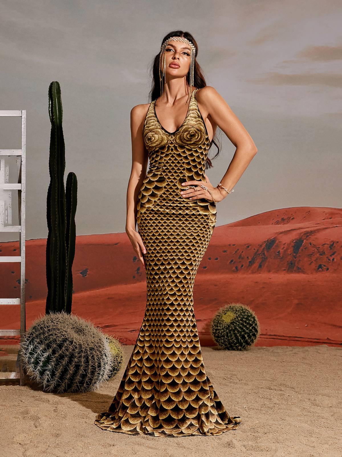 Robe longue sirène imprimée 