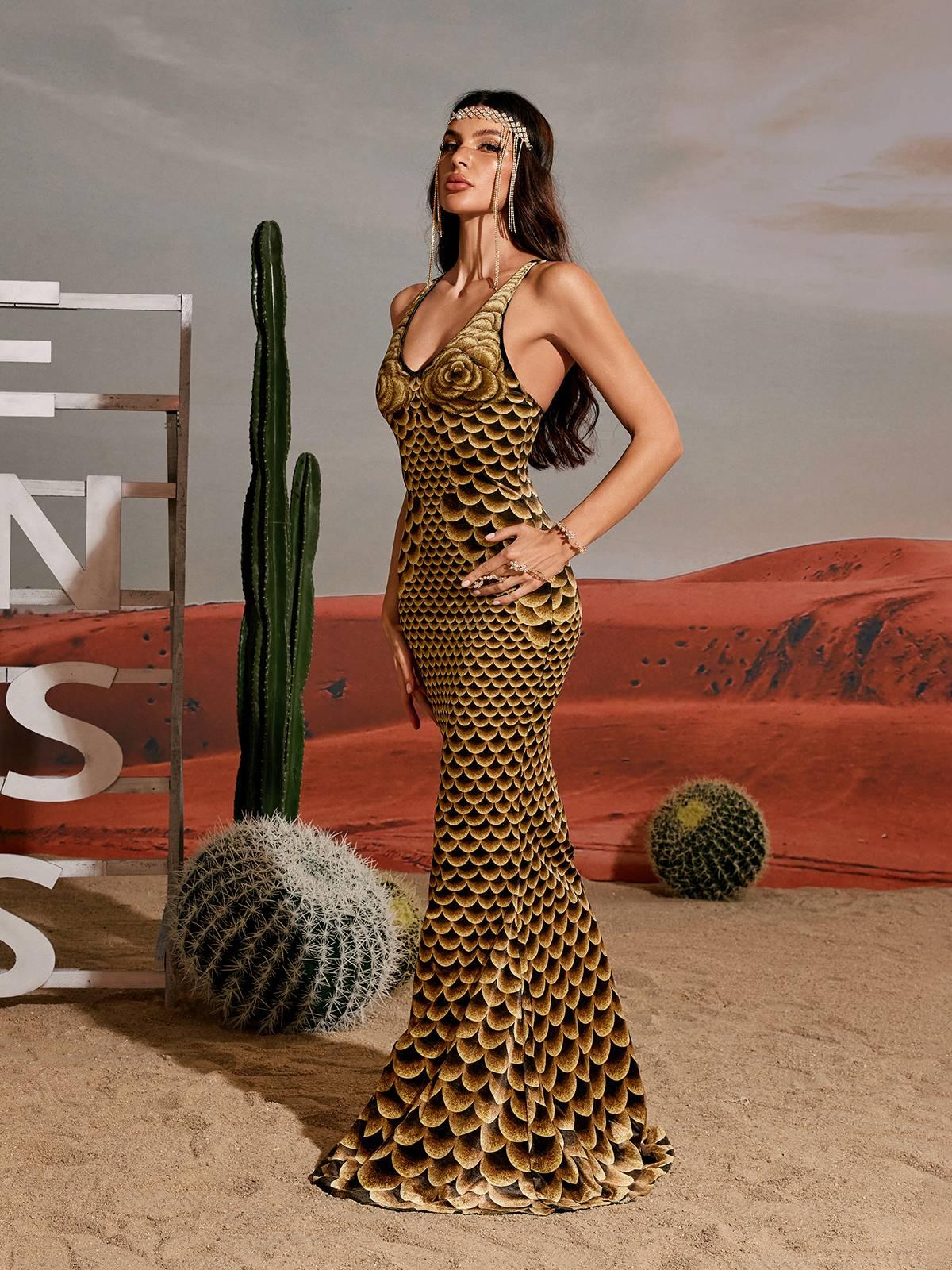 Robe longue sirène imprimée 