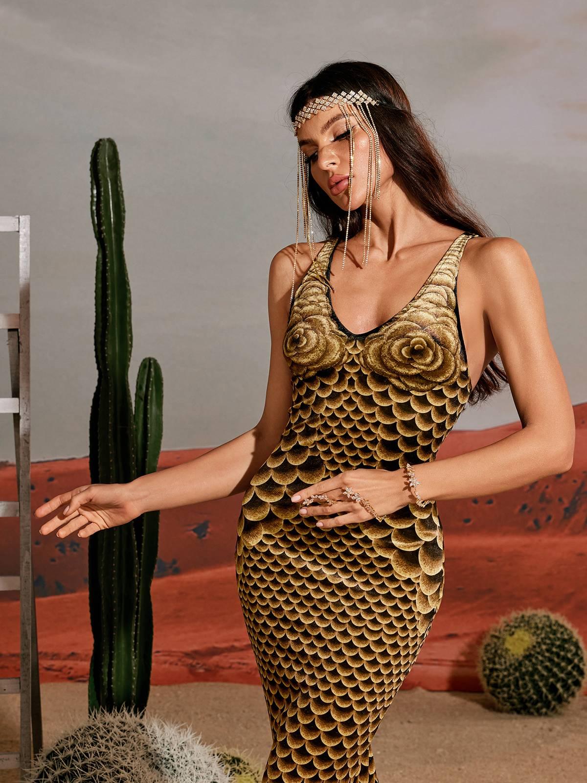 Robe longue sirène imprimée 