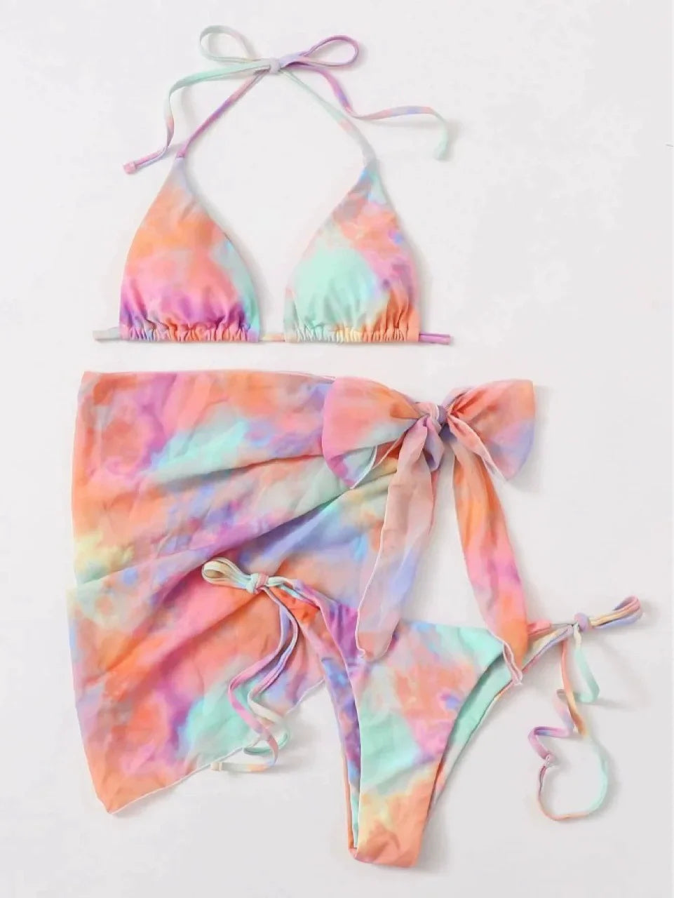 Sale! Tie-Dye Bikini 3-Piece Set, Lightweight Chiffon, & Slimming, Must-Have for Sweet Style Suit