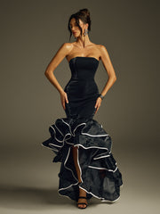 Robe longue bustier à volants étagés 