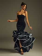 Robe longue bustier à volants étagés 