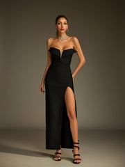 Robe longue bustier à bandage replié 