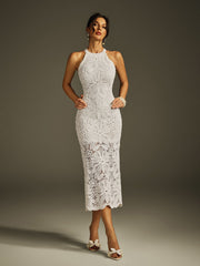 Robe midi brodée à col halter 
