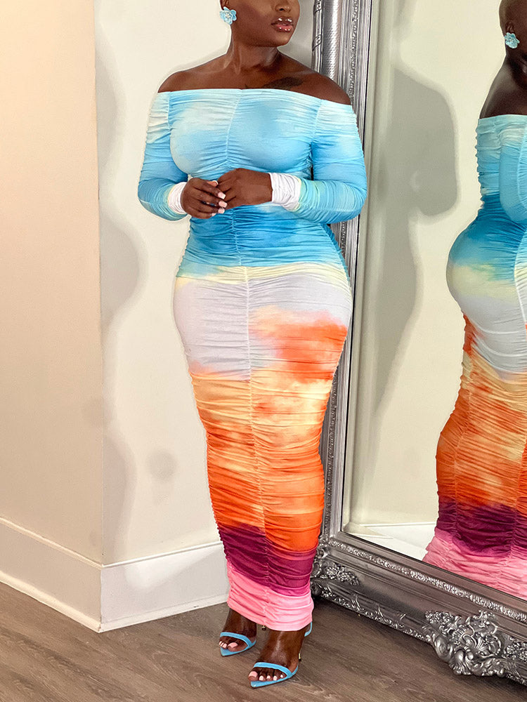 Gradient Ruched Maxi Dresses