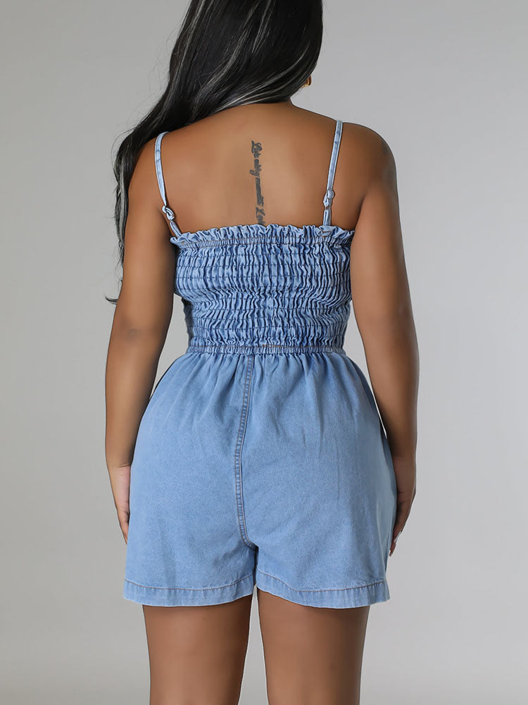 Ruched Denim Rompers