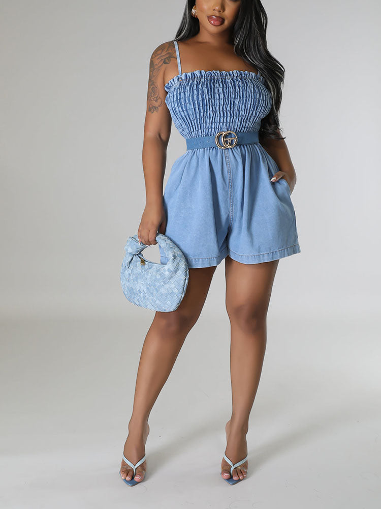 Ruched Denim Rompers