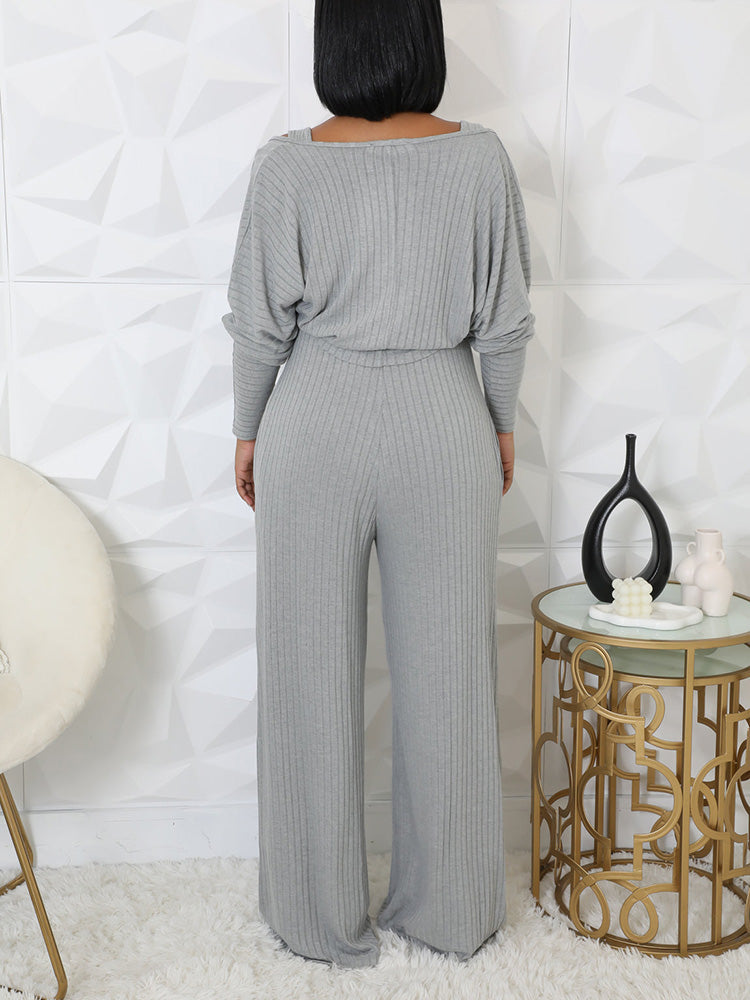 Ribbed Bolero  Jumpsuit Set