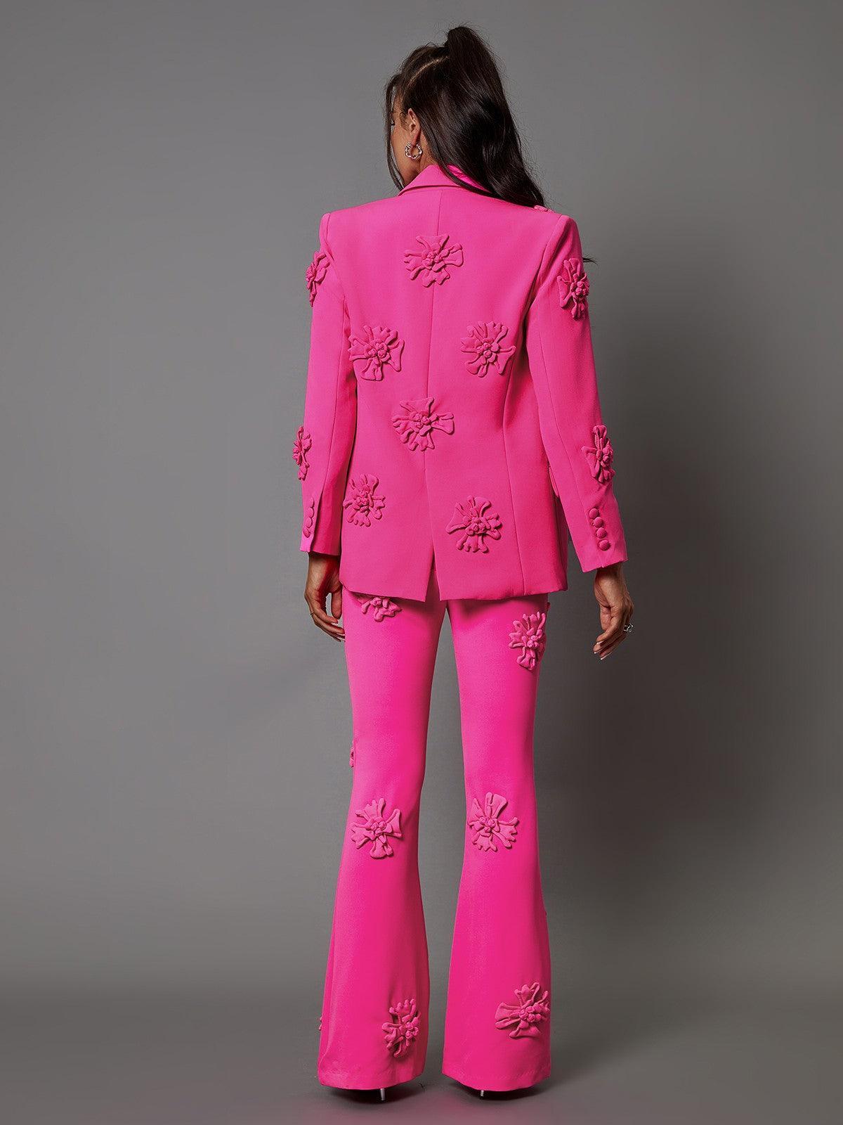 Ensemble blazer à motifs floraux rose fuchsia 